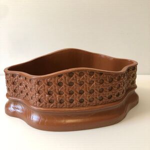 Vintage 1981 FTD Floral Design Faux Wood Rattan Style Container Boho Chic